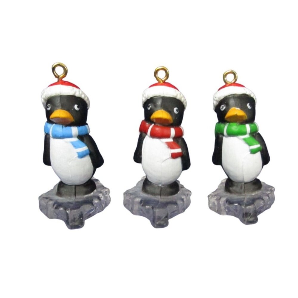 Penguin Christmas Ornaments With Santa Hats & Scarves Set of 3 EUC